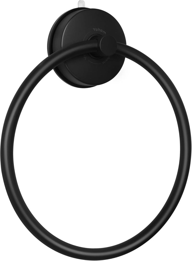 OHOM Suction Cup Towel Ring Matte Black Hand Towel Holder for Bathroom Stainless Steel Vacuum Suction Washcloth Holder Dish Towel Hanger for Shower Wall No Drill - Image 1